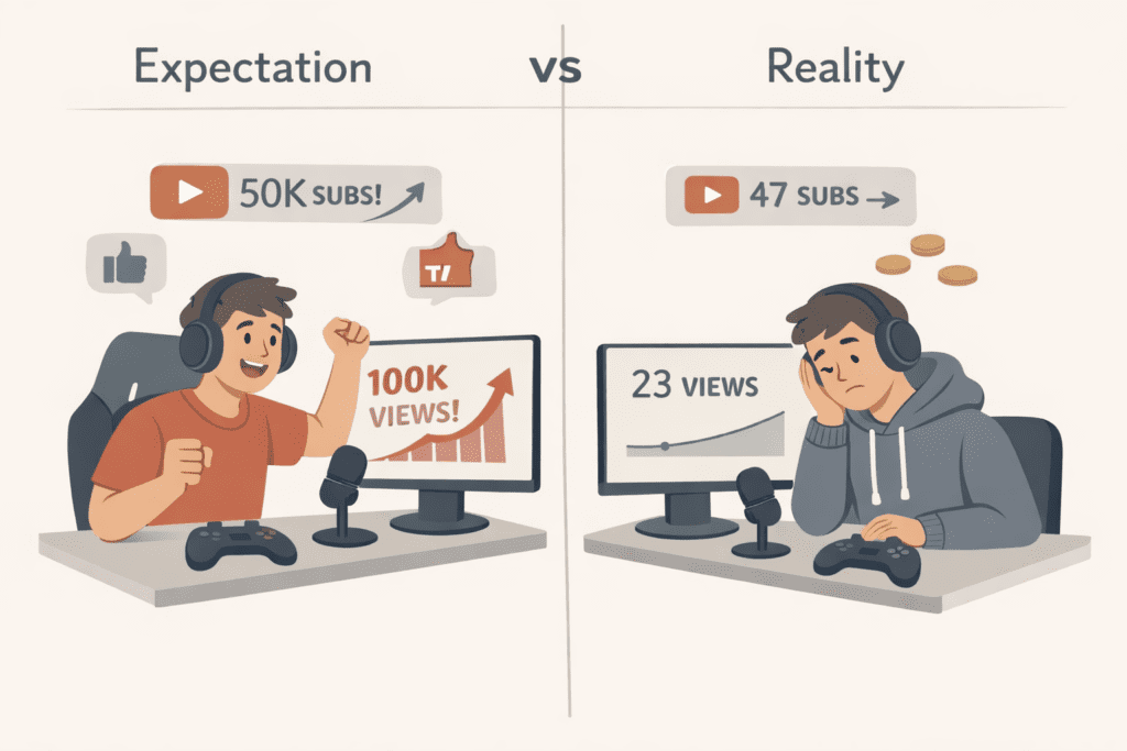 Beginner expectations vs reality when starting a YouTube gaming channel